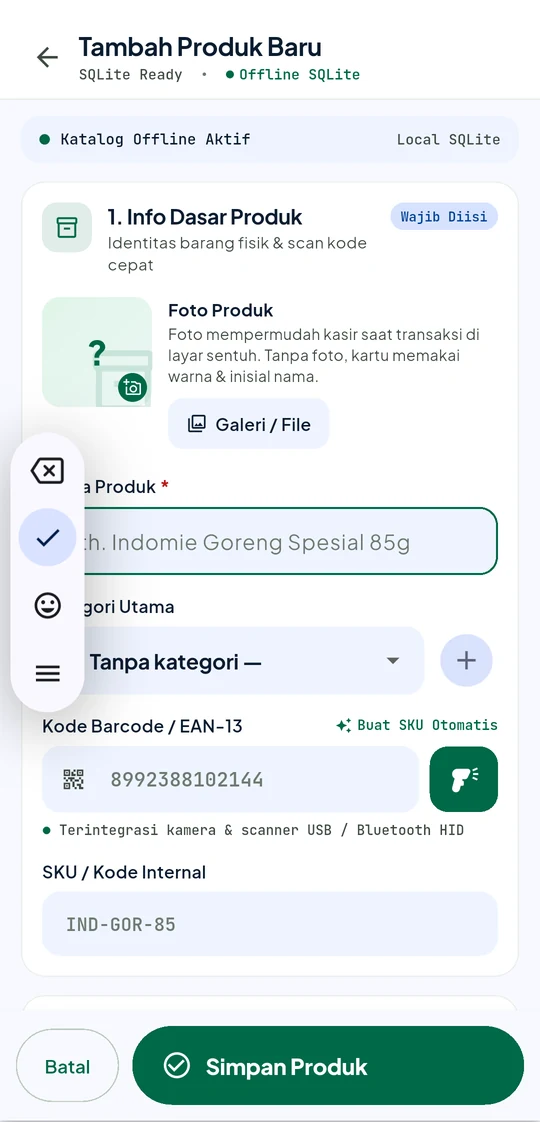 Layar tambah produk